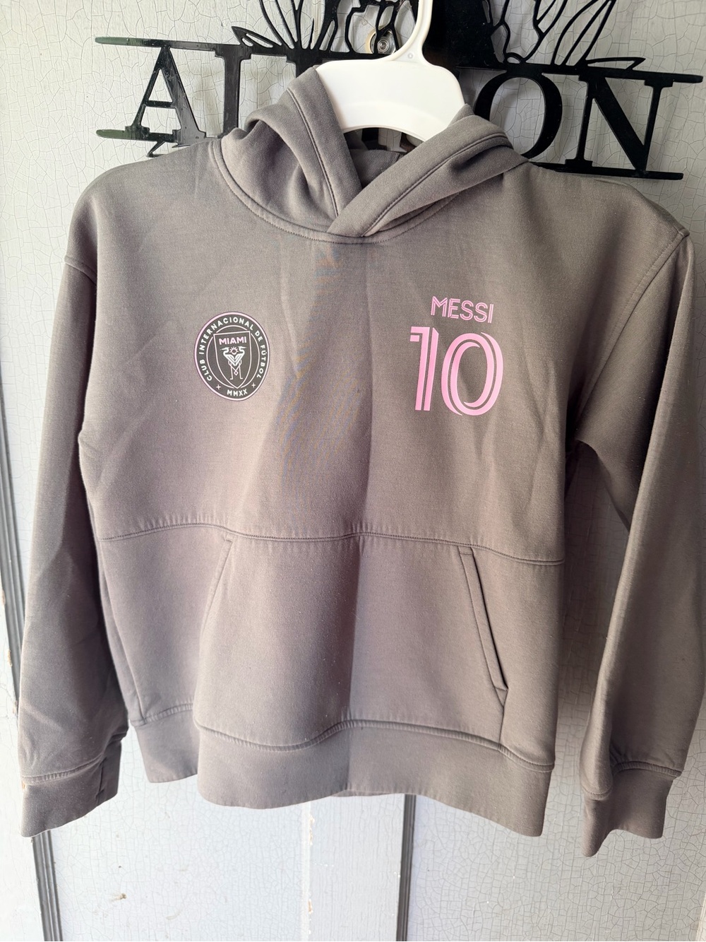 abercrombie kids Messi #10 Hoodie - Gray with Pink Accents